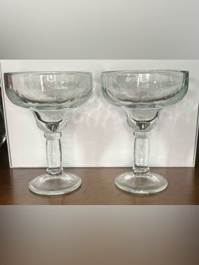 2 Margarita Glasses thick glass, drinks, Cinco de Mayo
